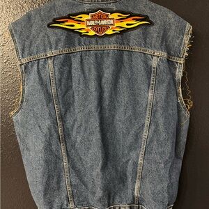 Harley-Davidson Blue Denim Vest with Flame Emblem